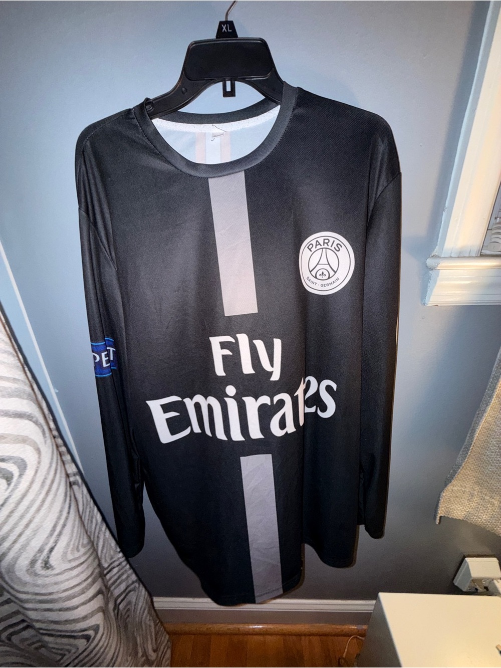 Paris Saint-Germain Black Long-Sleeve Jersey with Fly Emirates